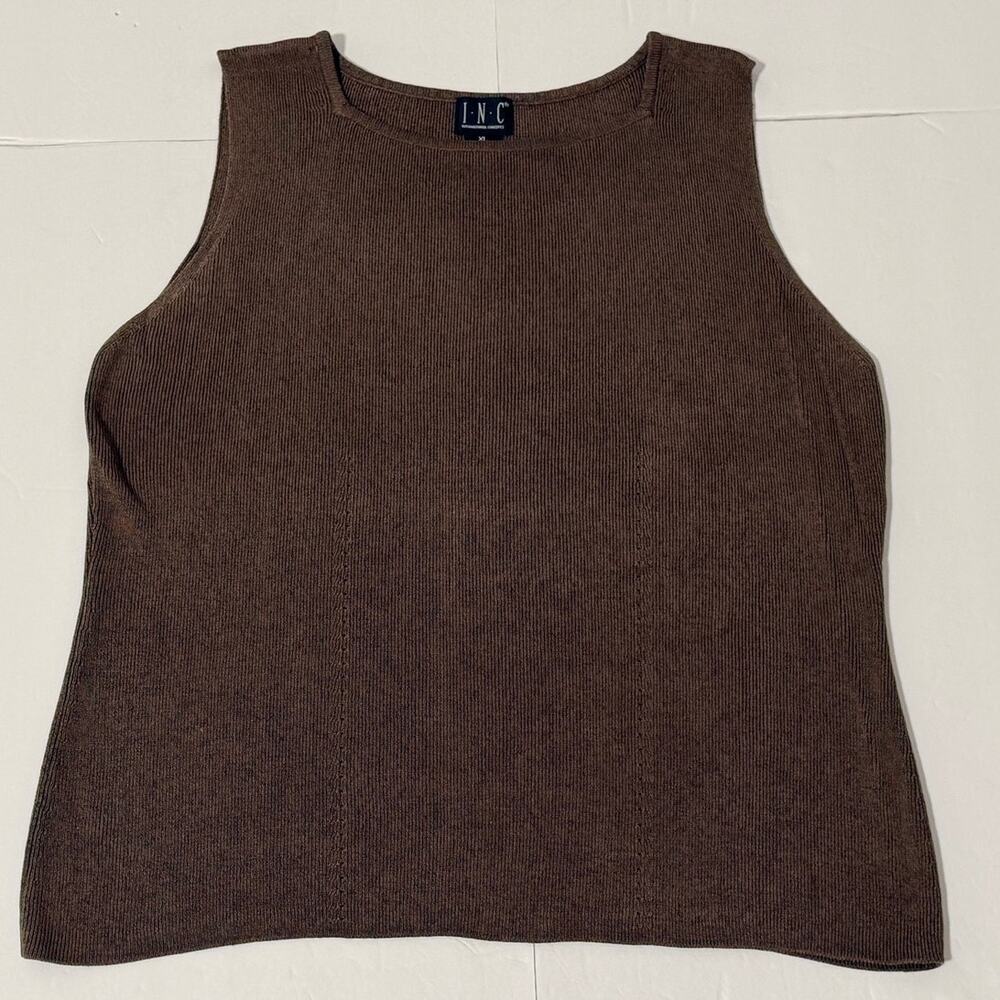 INC International Concepts Silk Blend Sleeveless Sweater Shell, Brown, Size XL